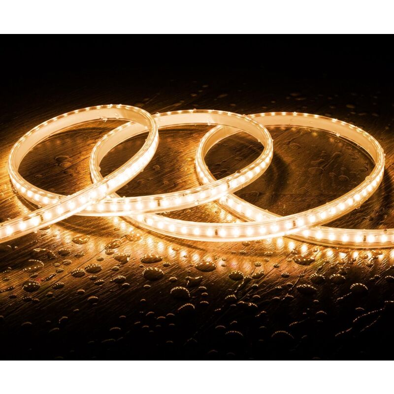 foto del prodotto efectoled striscia led 220v smd2835 120led m bianco caldo ip65 larghezza 12mm taglio 100cm 15 m