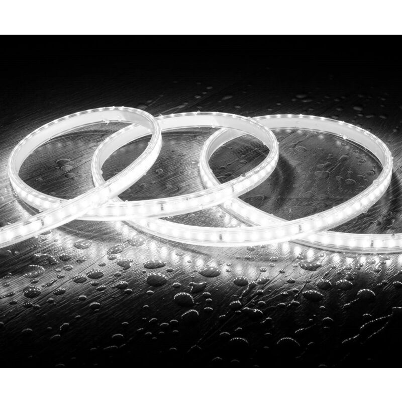foto del prodotto efectoled striscia led 220v smd2835 120led m bianco freddo ip65 larghezza 12mm taglio 100cm 10 m