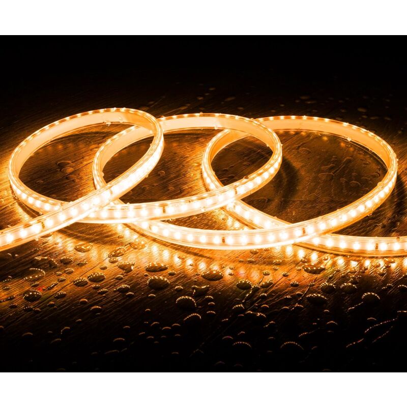 foto del prodotto efectoled striscia led 220v smd2835 120led m bianco super caldo ip65 larghezza 12mm taglio 100cm 20 m