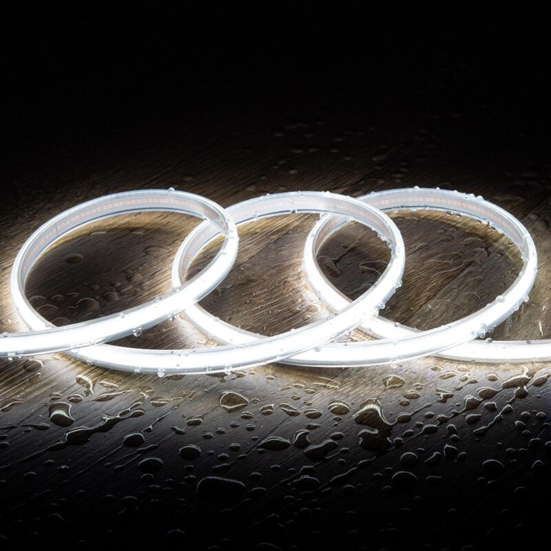 foto del prodotto efectoled striscia led regolabile 220v cob 320 led m bianco freddo ip65 cri90 larghezza 12mm taglio 50cm 20 m