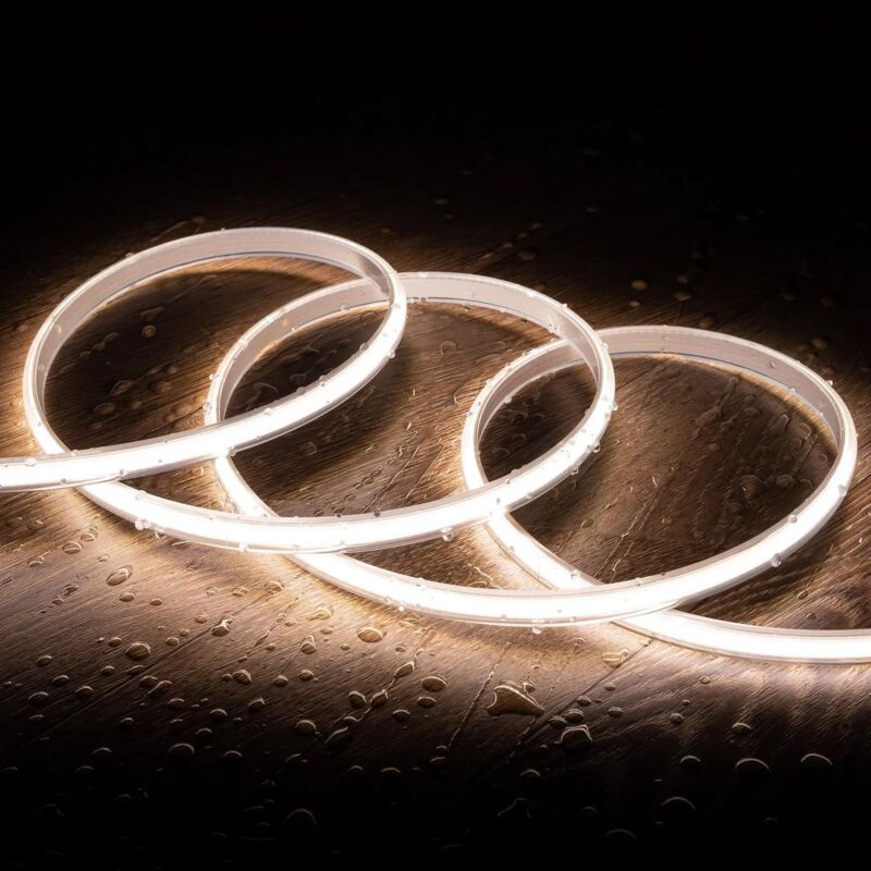 foto del prodotto efectoled striscia led regolabile 220v cob senza raddrizzatore 320 led m 720 lm m larghezza 12 mm ip65 taglio ogni 50 cm su misura bianco naturale