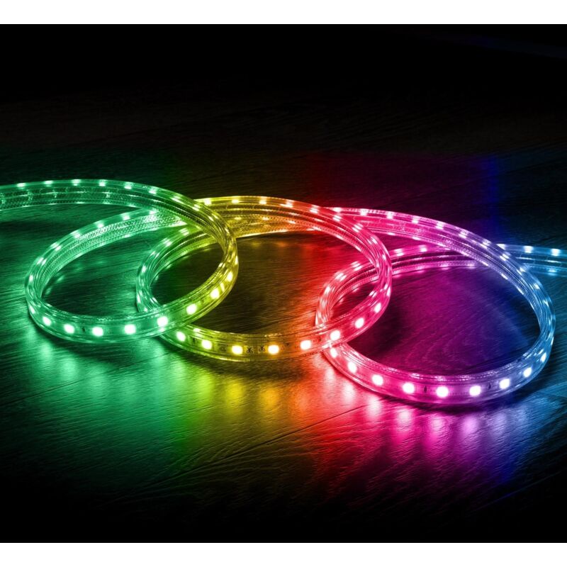 foto del prodotto efectoled - striscia led rgb con telecomando ir 220v ac 60 led m ip65 su misura larghezza 16 mm taglio ad ogni 100cm 50 m