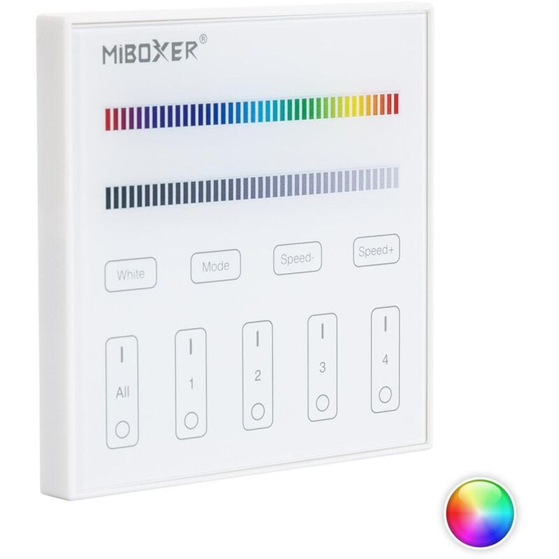 foto del prodotto efectoled telecomando rf 220 240v ac da parete per regolatore led rgbw 4 rf zone miboxer t3 bianco