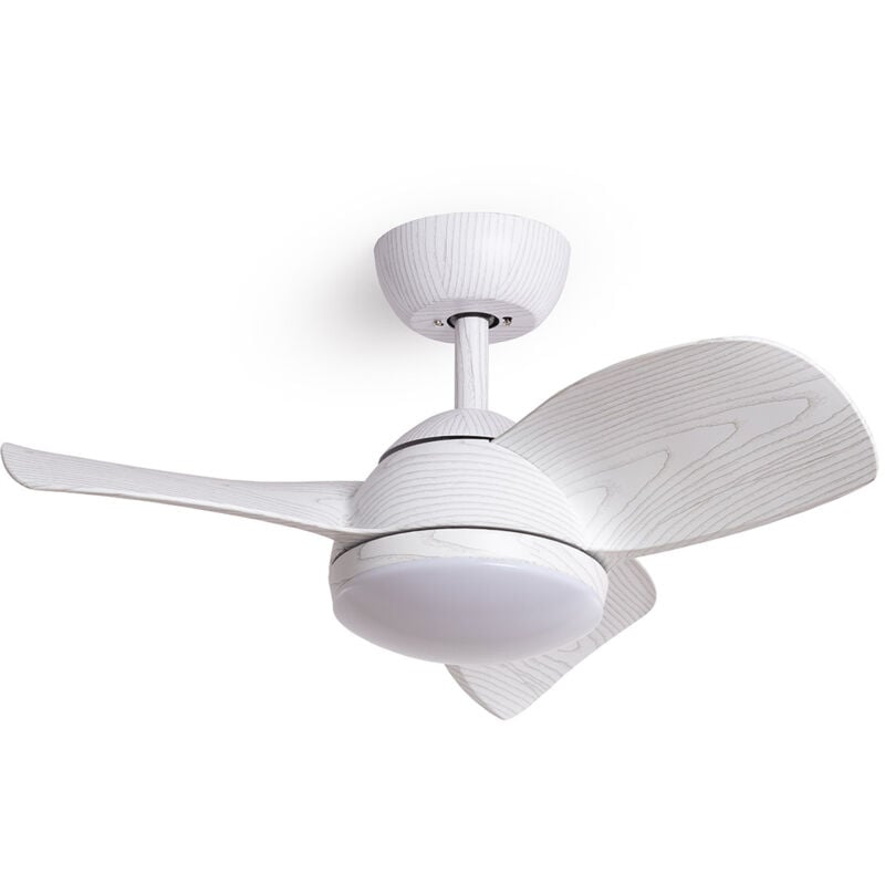 foto del prodotto efectoled ventilatore da soffitto silenzioso poros 76cm motor dc, colore lama legno bianco, telecomando, con luce, wifi false