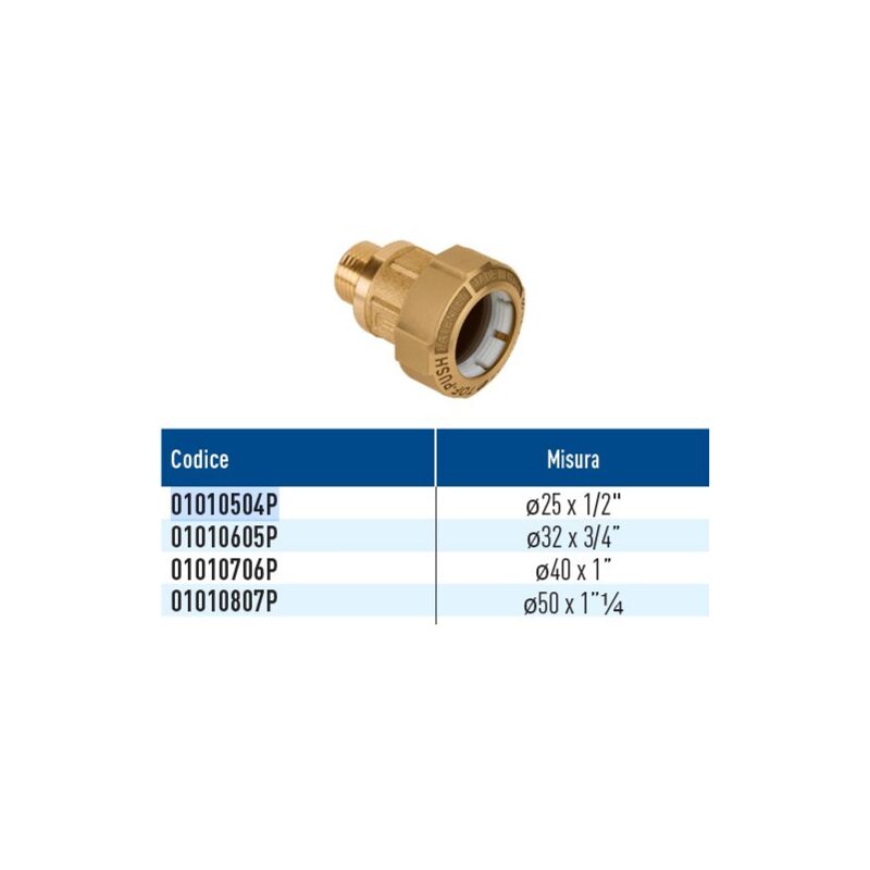 foto del prodotto effebi spa tof m rd push raccordo monogiunto per pe con filetto maschio con anello in plastica 25 x 1 2 01010504p