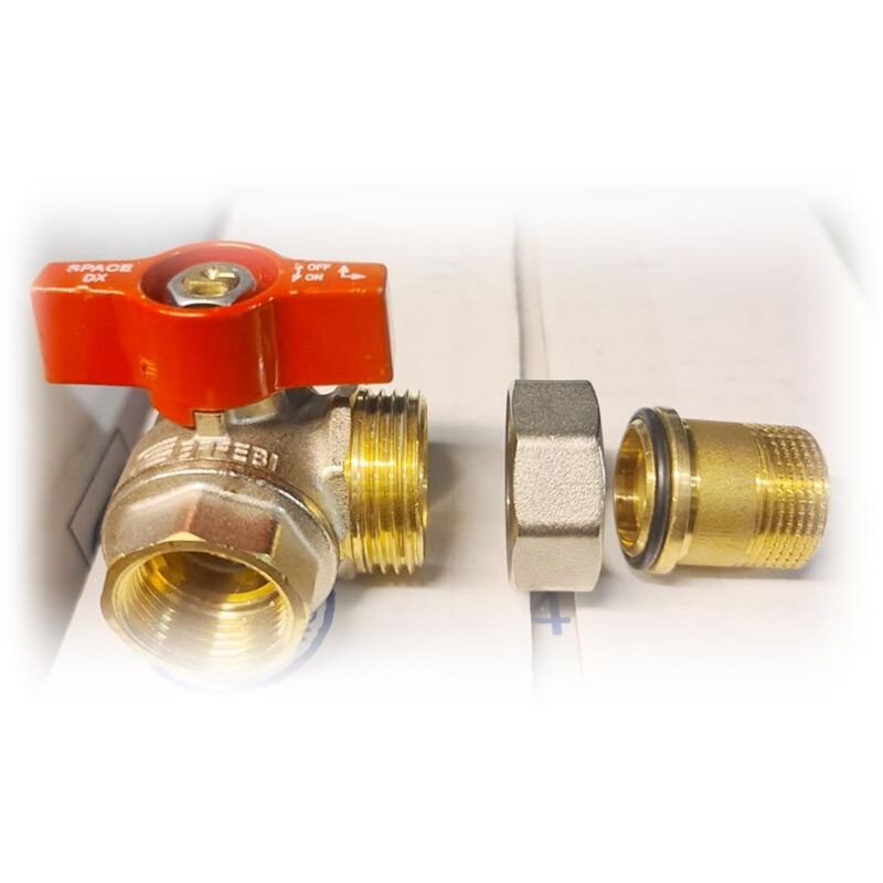 foto del prodotto effebi spa valvola a sfera a squadra per collettore con presa frontale space 3 4 flusso verso dx 2071r405