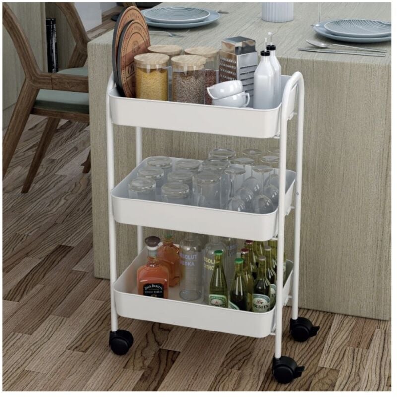 foto del prodotto effezeta italia carrello da cucina 3 ripiani in metallo con ruote tier 45.5x32x76.4h colore bianco