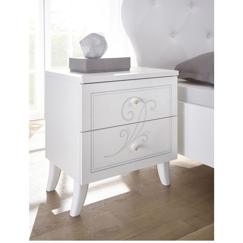 foto del prodotto effezeta italia coppia comodini funny a 2 cassetti linea essenza in bianco opaco con serigrafia