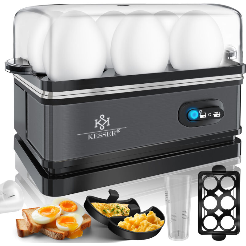 foto del prodotto egg boiler per 1 6 uova elettrico in acciaio inox 400w e funzione keep warm interruttore di funzione lavabile in lavastoviglie antracite kesser