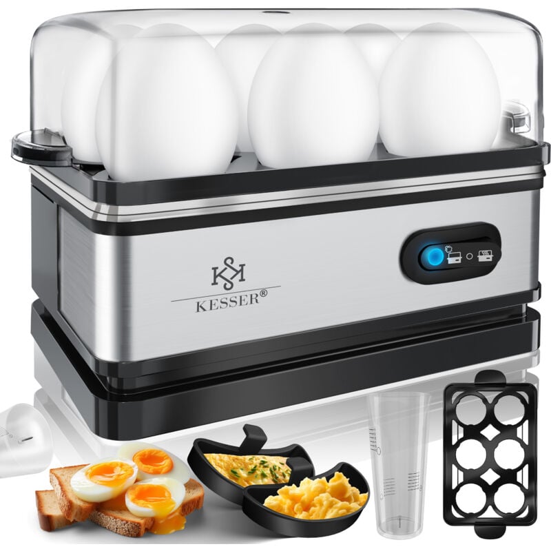 foto del prodotto egg boiler per 1 6 uova elettrico in acciaio inox 400w e funzione keep warm interruttore di funzione lavabile in lavastoviglie argento kesser