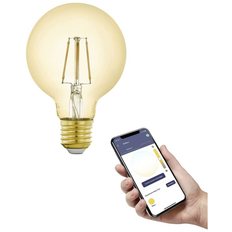 foto del prodotto eglo connect.z smart home lampadina led e27, g80, zigbee, app e controllo vocale, dimmerabile, bianco caldo, 500 lumen, 5 w, lampadina vintage ambra