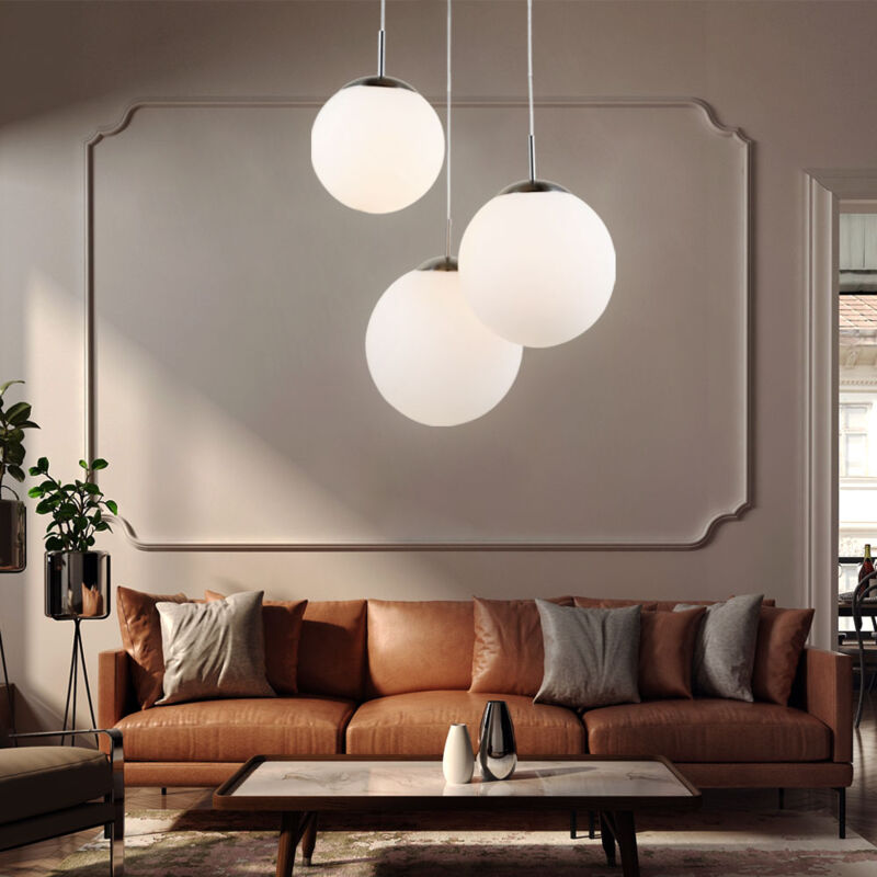 foto del prodotto eglo design plafoniera soggiorno pranzo sfera di vetro satinato ciondolo appeso luce globo 1581 3