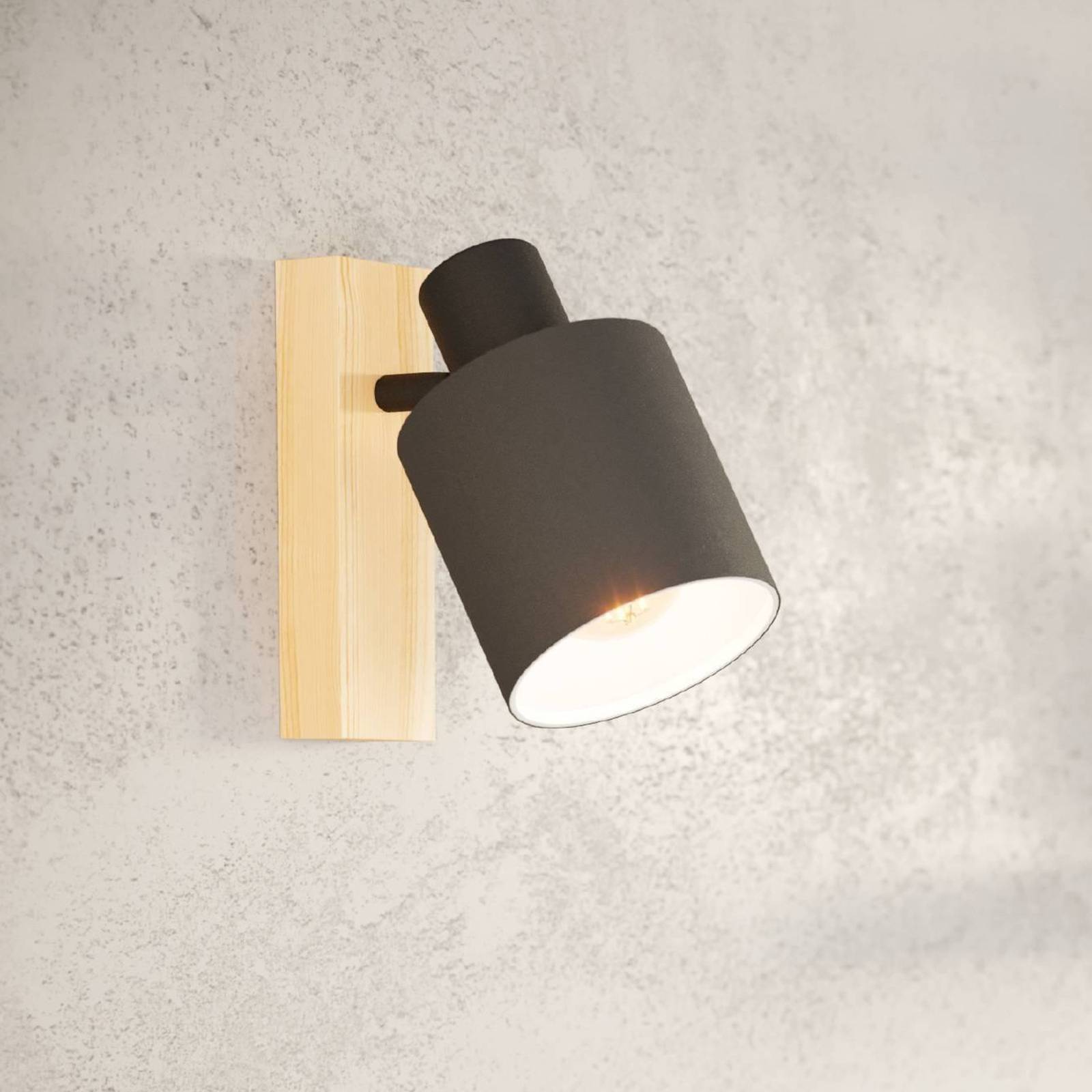 foto del prodotto eglo faretto da parete batallas, larghezza 10 cm, nero legno, tessuto
