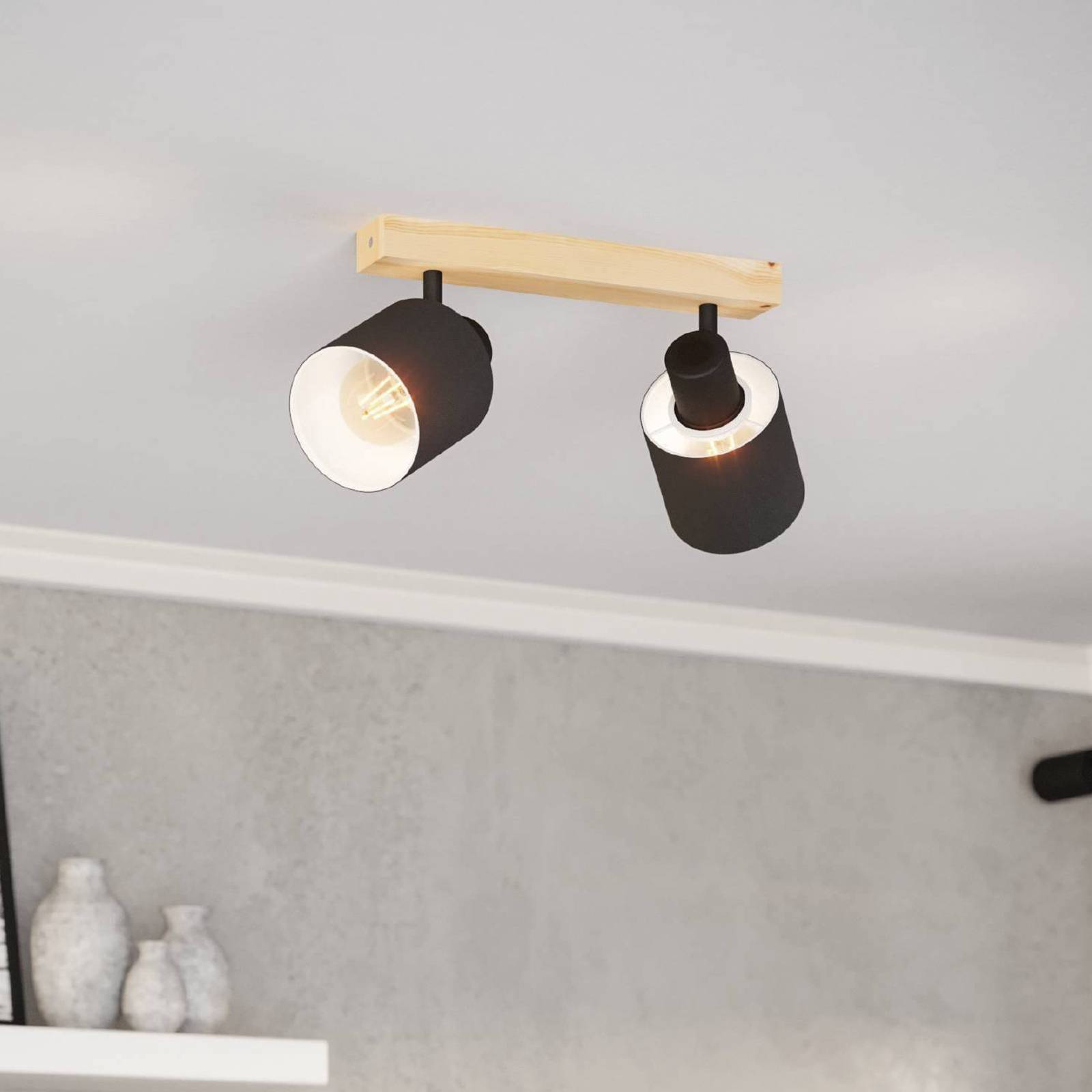 foto del prodotto eglo faretto da soffitto batallas, lunghezza 30 cm, nero legno, a 2 luci.