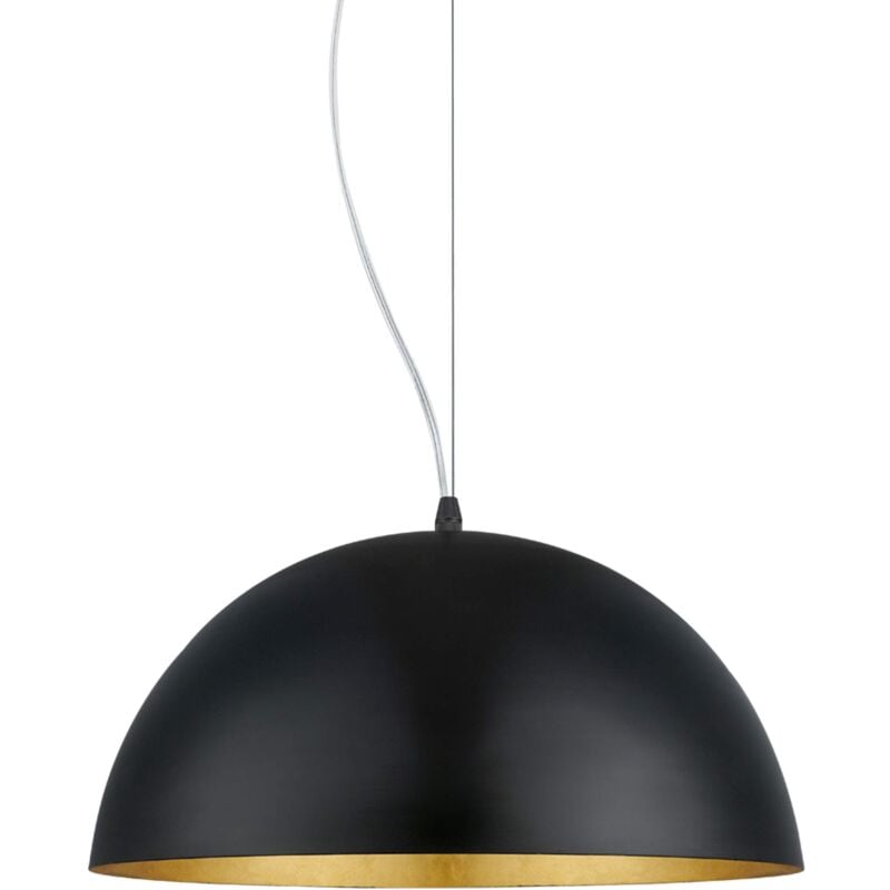 foto del prodotto eglo gaetano 1, lampadario, lampada a sospensione a 1 luce, lampadario in acciaio e legno, colore nero, oro attacco e27, diametro 38 cm