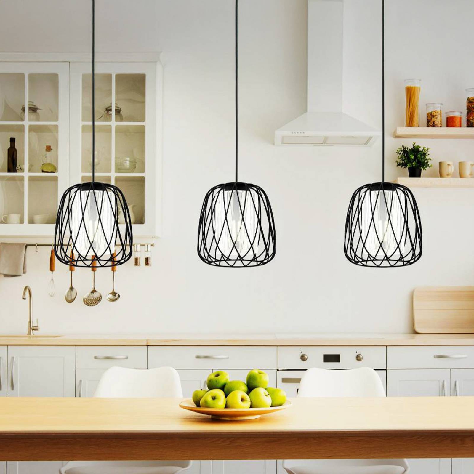 foto del prodotto eglo lampada a sospensione floresta, nera, lunghezza 89 cm, acciaio vetro, a 3 luci