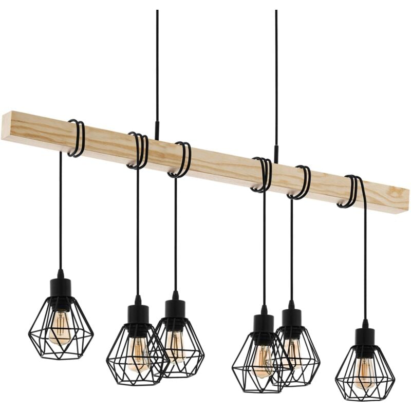 foto del prodotto eglo lampada a sospensione townshend 5, plafoniera vintage a 6 punti luce, lampada a sospensione dal design industriale, lampada appesa retr in