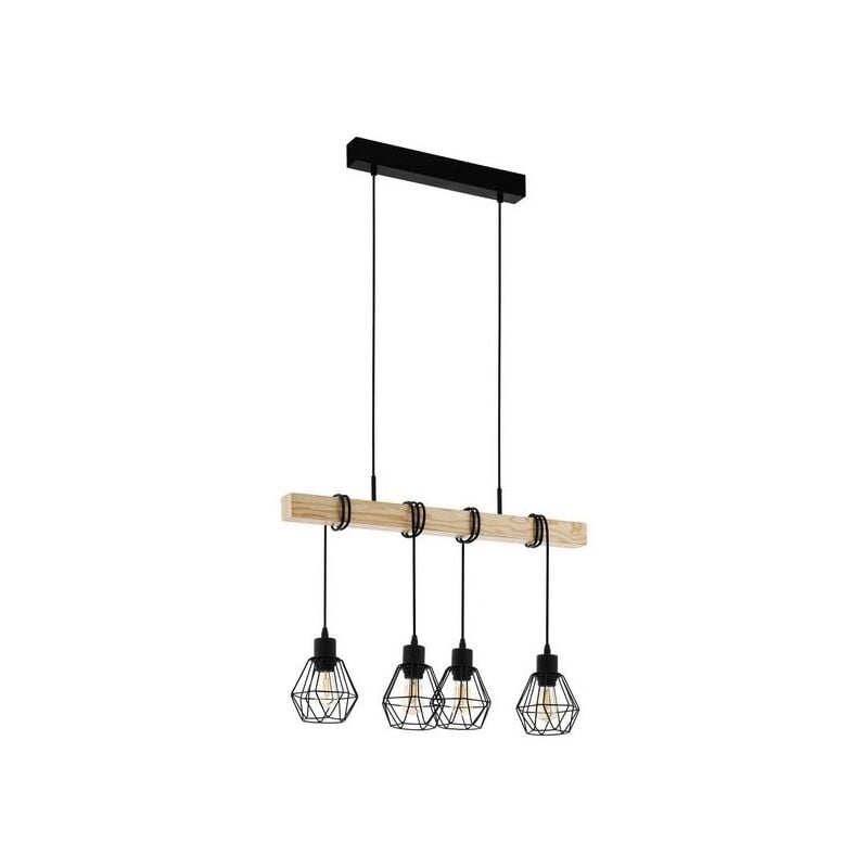 foto del prodotto eglo lampada da soffitto 70x20x110 cm 5 in metallo nero con supporto in legno 220 240 v ip120 townshend