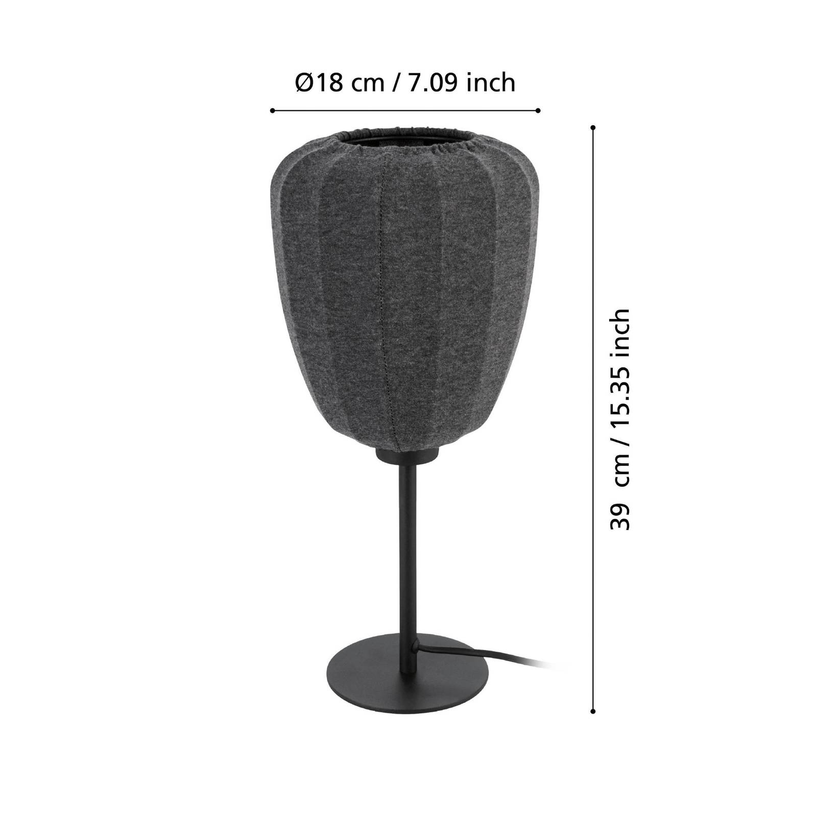 foto del prodotto eglo lampada da tavolo barlaston, altezza 39 cm, nero grigio, metallo tessuto