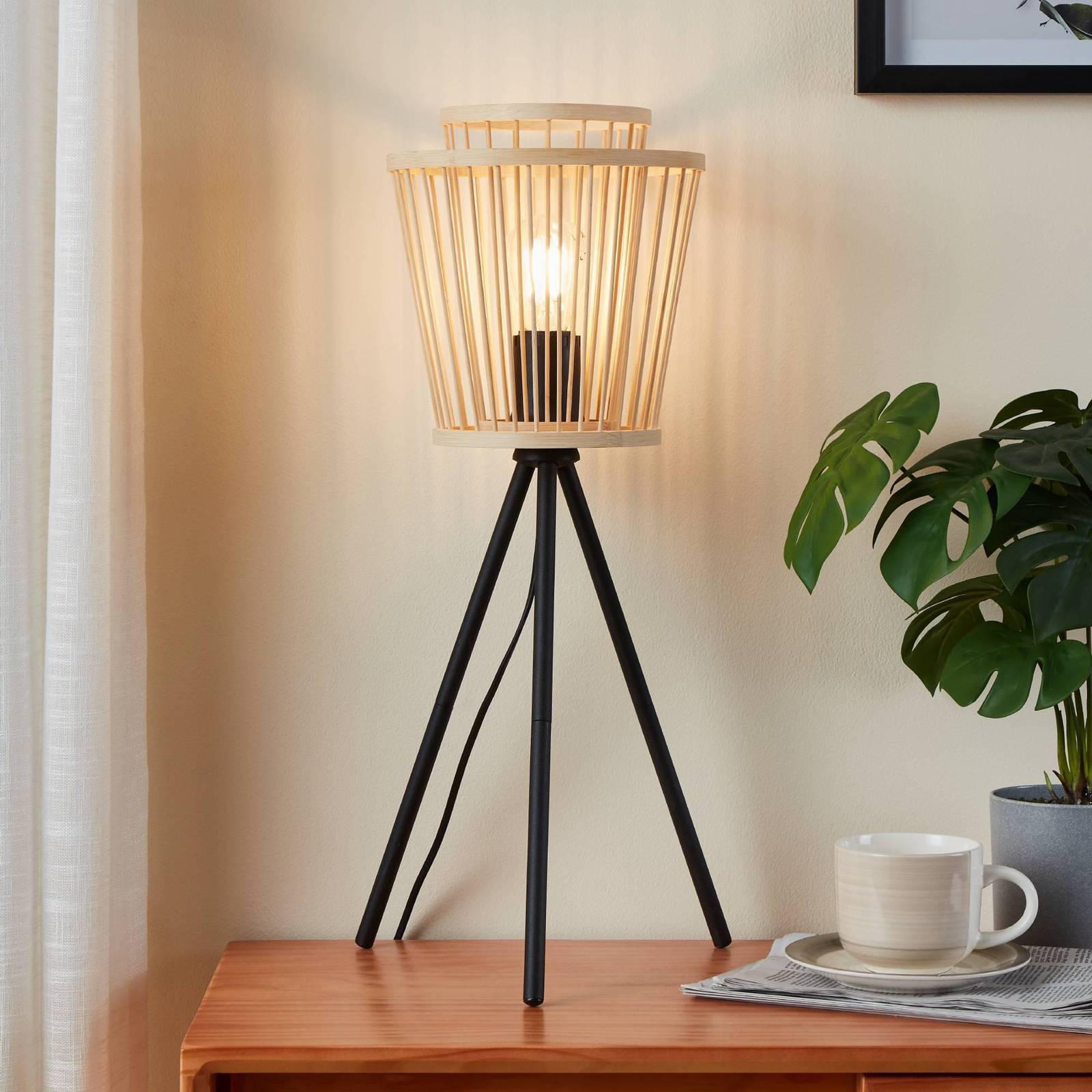 foto del prodotto eglo lampada da tavolo hykeham, altezza 57 cm, naturale nero, bamb 