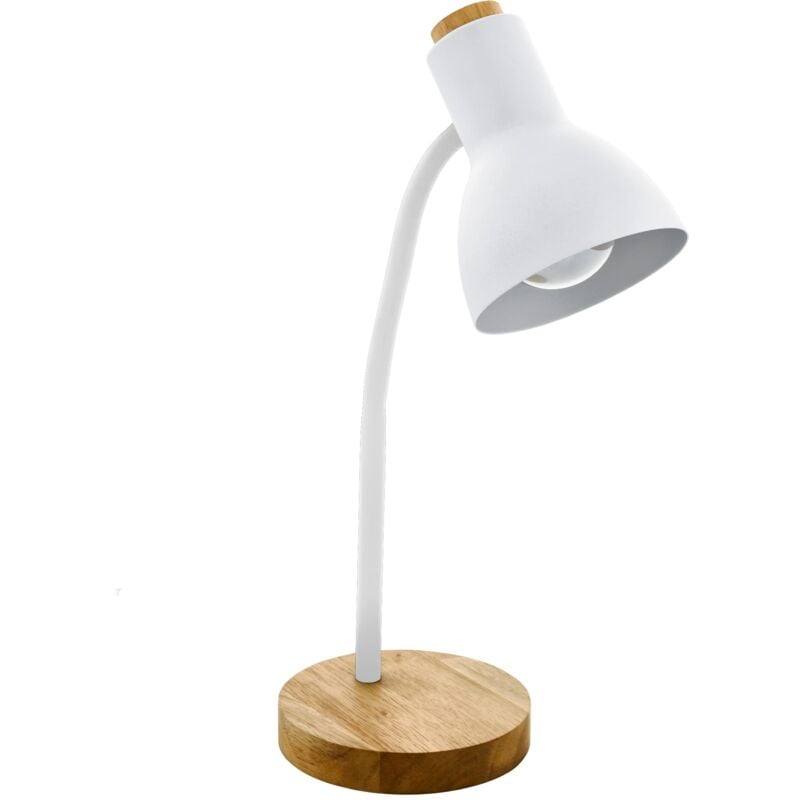 foto del prodotto eglo lampada da tavolo veradal, illuminazione da tavolo a luce singola, luce da tavolo in metallo, materiale artificiale bianco, legno marrone, con