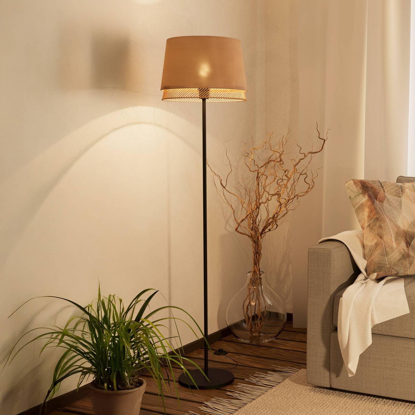 foto del prodotto eglo lampada da terra tabley, colore nero naturale, altezza 153 cm, tessuto