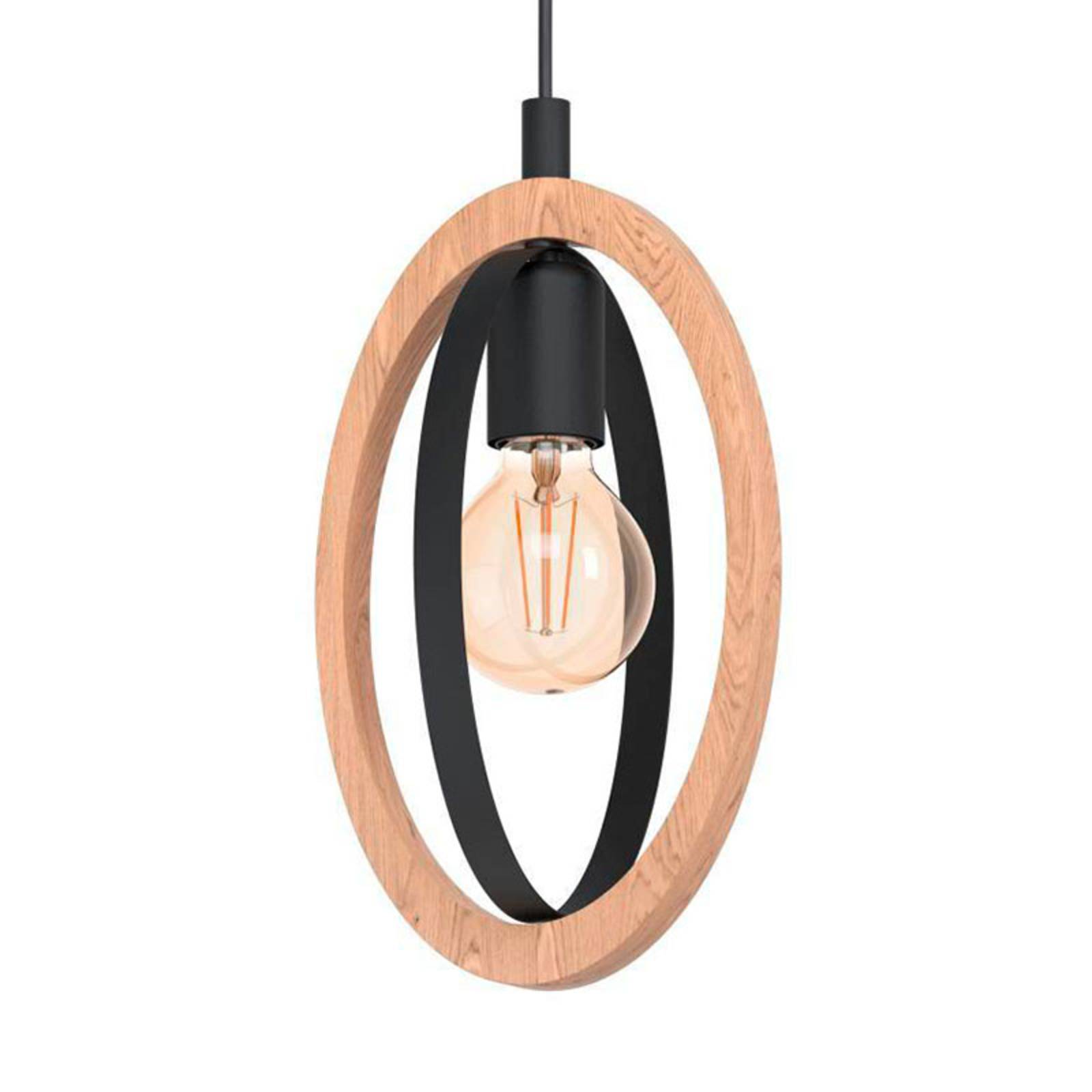 foto del prodotto eglo lampada sospensione basildon legno acciaio, 1 luce