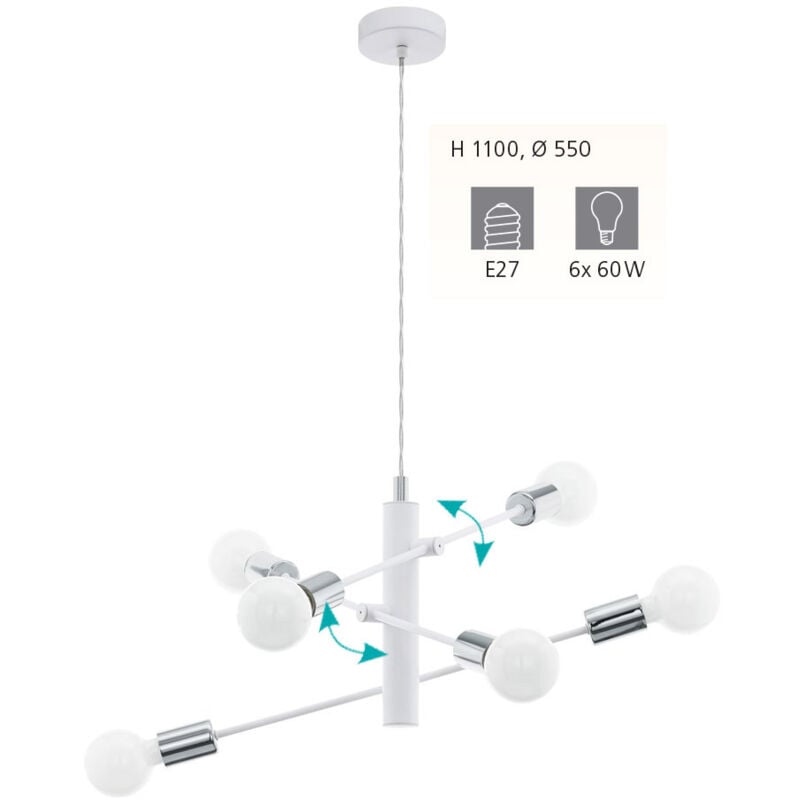 foto del prodotto eglo - lampadario a sospensione lampada da soffitto 6 luci e27 bianca gradoli