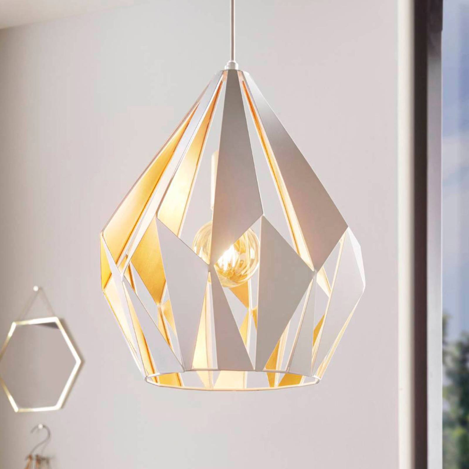 foto del prodotto eglo lampadario a sospensione vintage carlton 1 acciaio bianco oro 1 luce e27