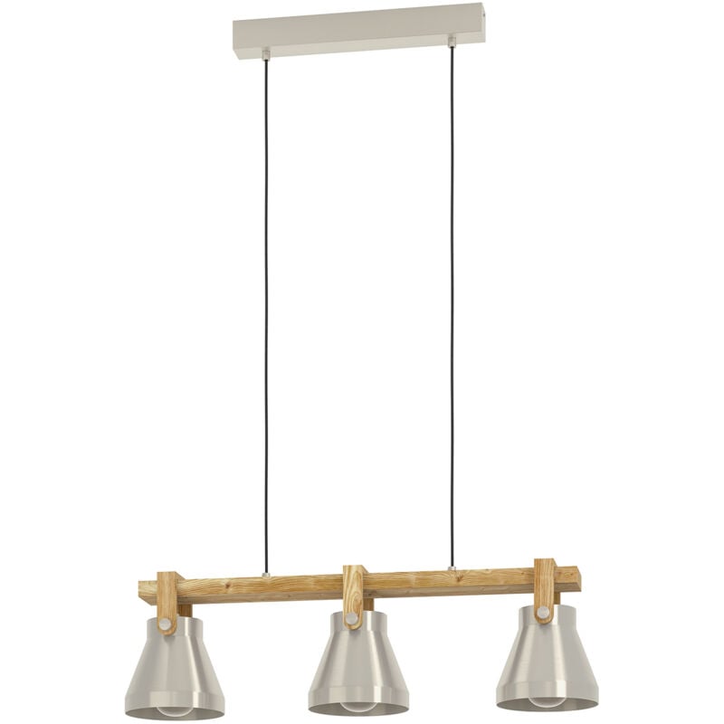 foto del prodotto eglo lampadario a sospensione vintage cawton acciaio legno 3 luci e27