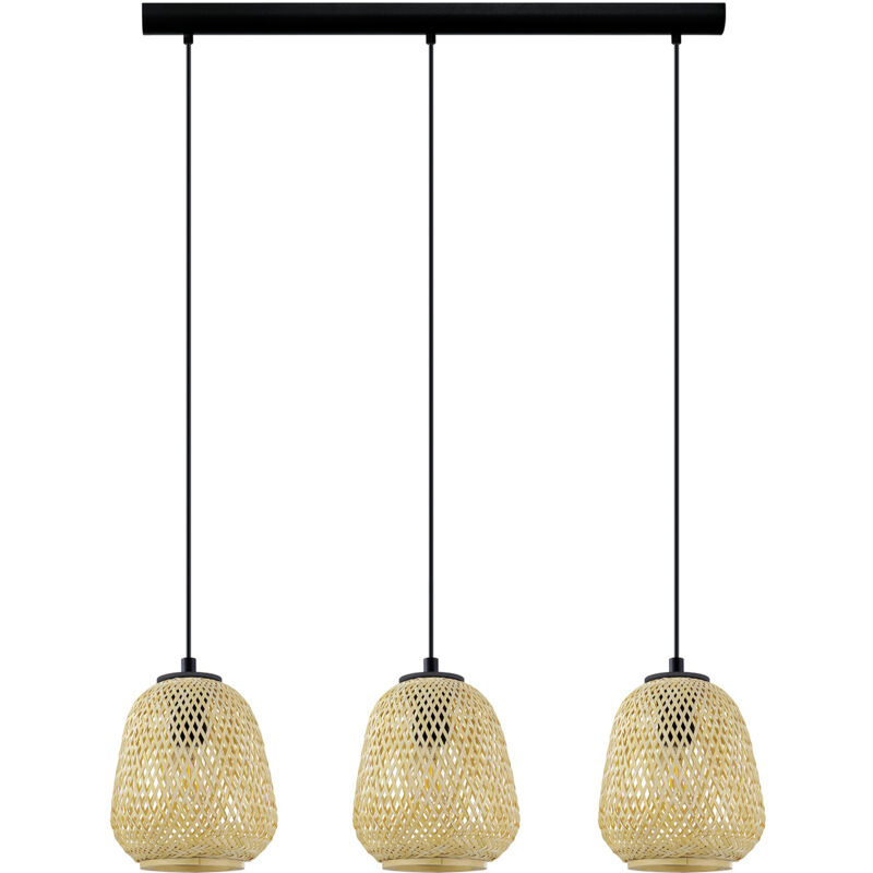 foto del prodotto eglo lampadario a sospensione vintage dembleby acciaio nero legno 3 luci e27