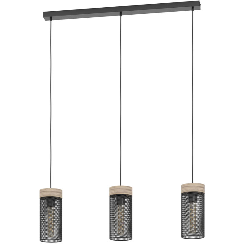 foto del prodotto eglo lampadario a sospensione vintage kilnsdale acciaio nero legno 3 luci e27