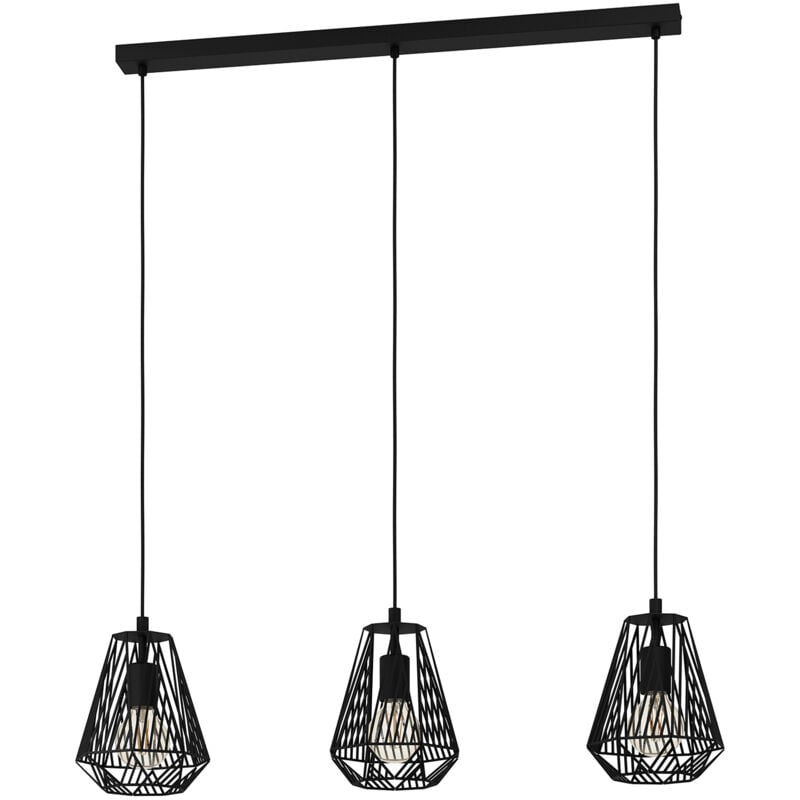 foto del prodotto eglo lampadario a sospensione vintage stype acciaio nero 3 luci e27