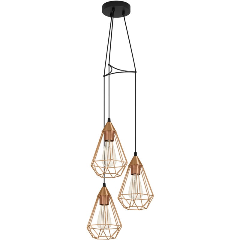 foto del prodotto eglo lampadario a sospensione vintage tarbes acciaio nero rame 3 luci e27 d31
