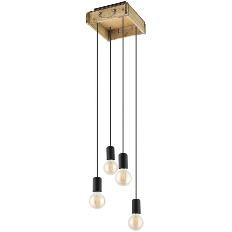 foto del prodotto eglo lampadario a sospensione vintage wootton metallo nero legno 4 luci e27