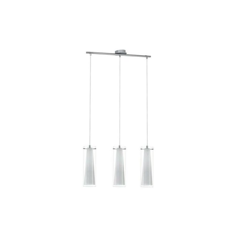 foto del prodotto eglo pinto lampada a sospensione in metallo cromato 3 luci con diffusori in vetro bianco e27 3x40w 89833