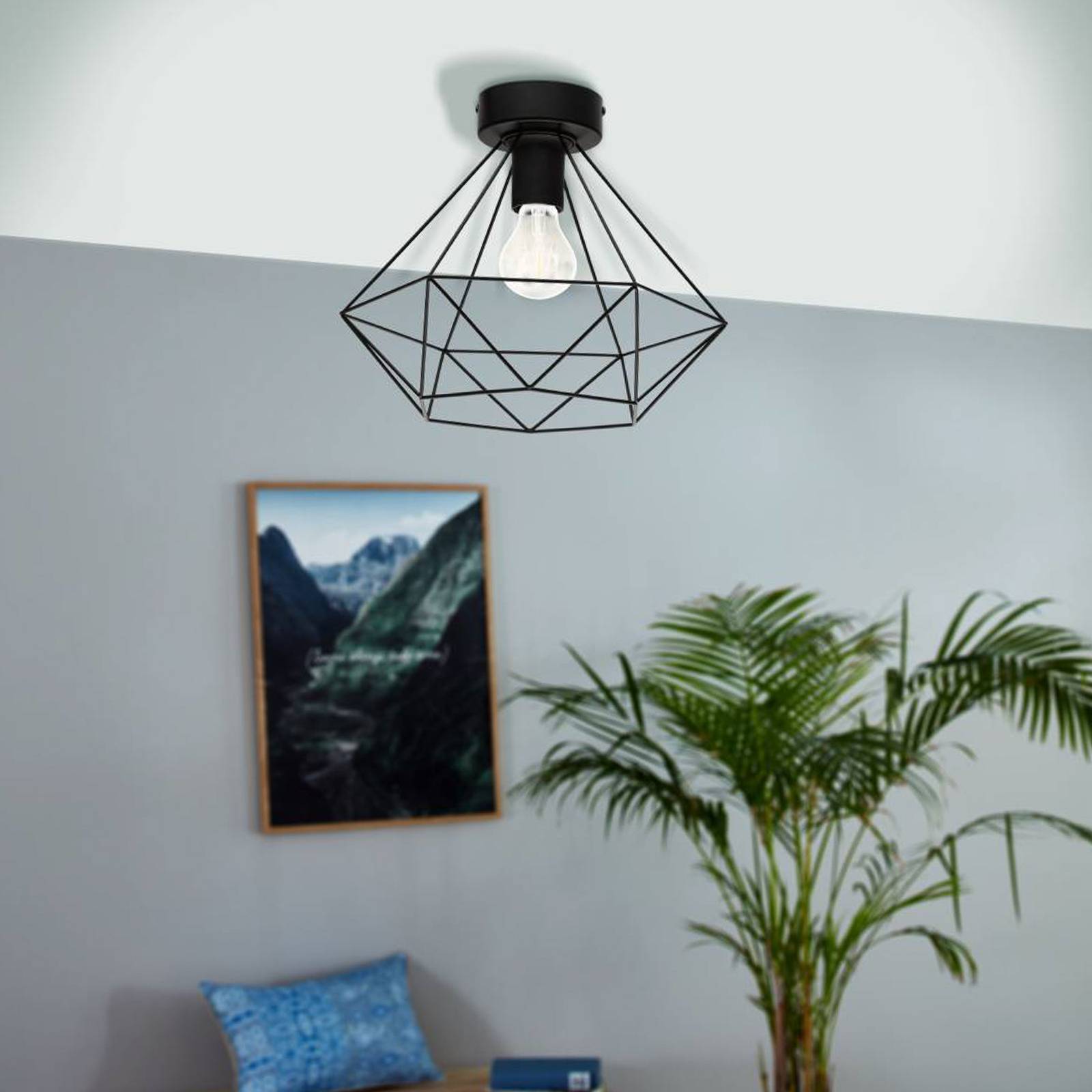 foto del prodotto eglo plafoniera a gabbia tarbes 1 luce 32,5cm nero
