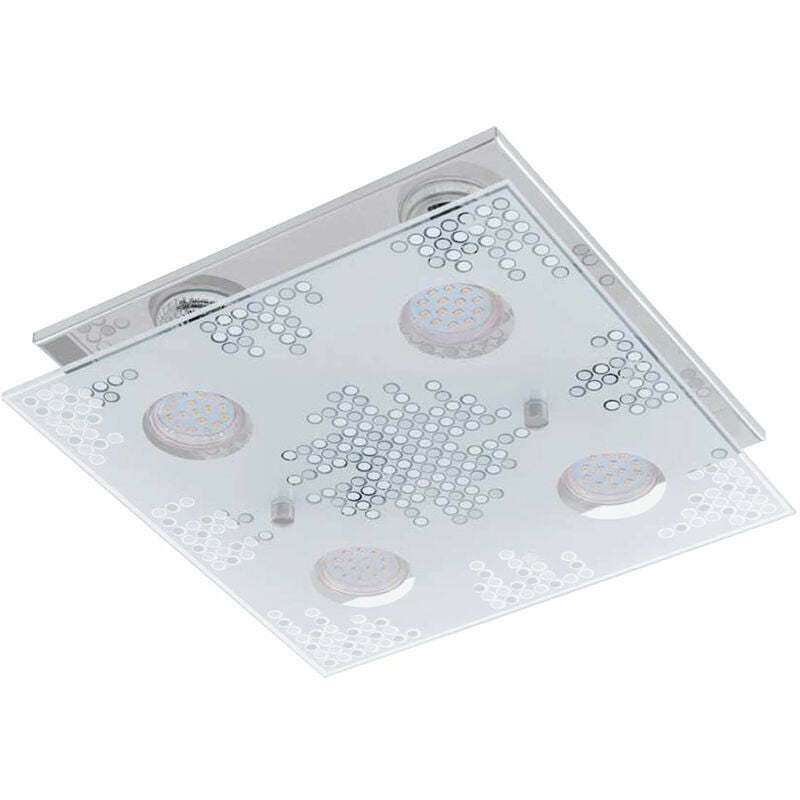 foto del prodotto eglo plafoniera quadrata in vetro acciaio inossidabile cromato, 4x gu10 led 4x 200 lumen bianco caldo, 29x29x8,5cm, soggiorno sala da pranzo 75234