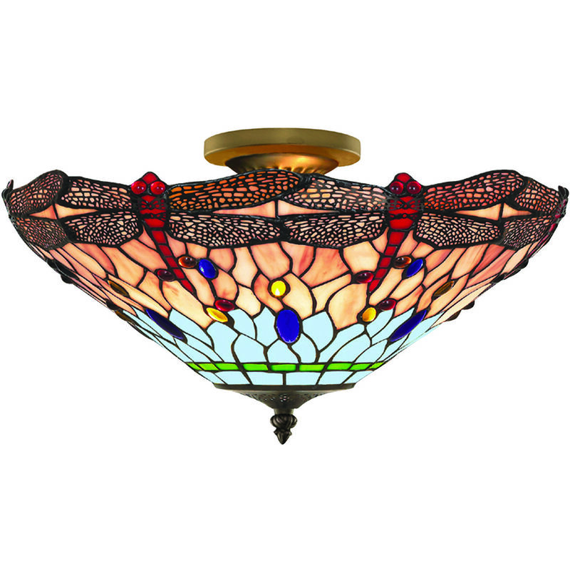 foto del prodotto eglo plafoniera tiffany libellula metallo ottone vetro 3 luci e14