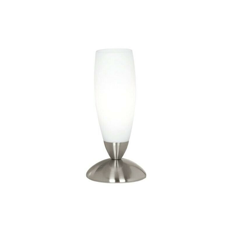 foto del prodotto eglo slim lampada da tavolo in vetro bianco con base rotonda nichel e14 1x40w 82305