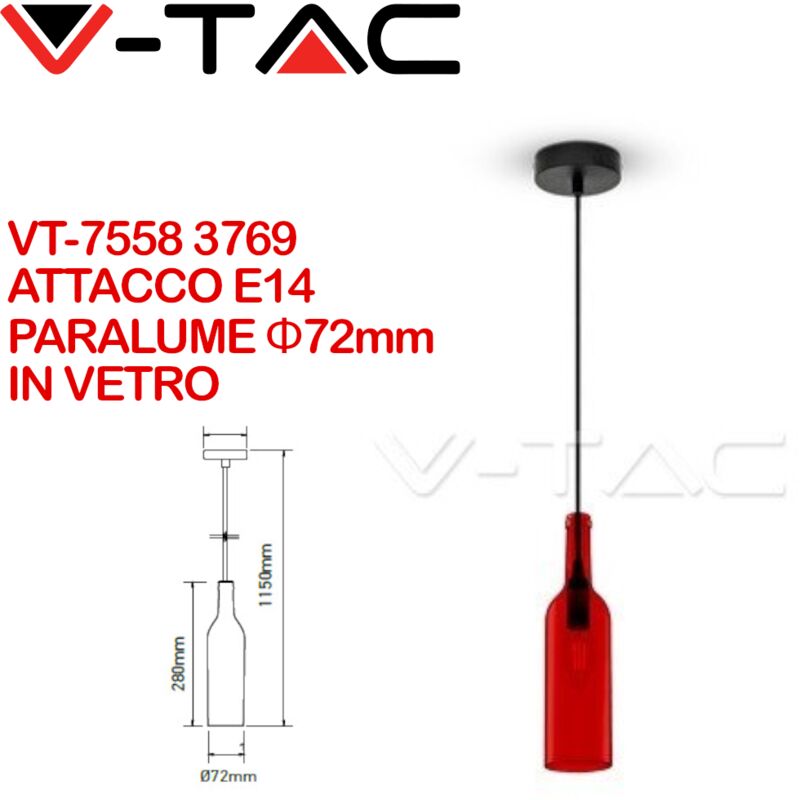 foto del prodotto eglo v tac vt 7558 r 3769 lampadario led a bottiglia in vetro con portalampada e14 max 60w colore rosso