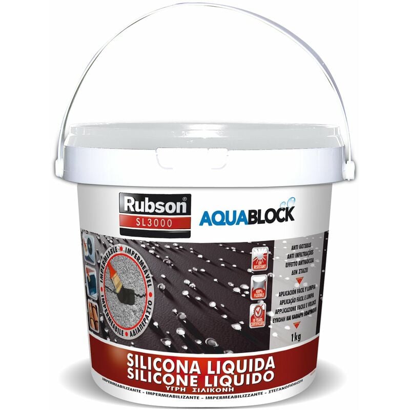 foto del prodotto ehs rubson aquablock silicone liquido sl3000, facile e sicuro da usare, per impermeabilizzazione e riparazione di tetti e coperture piani e