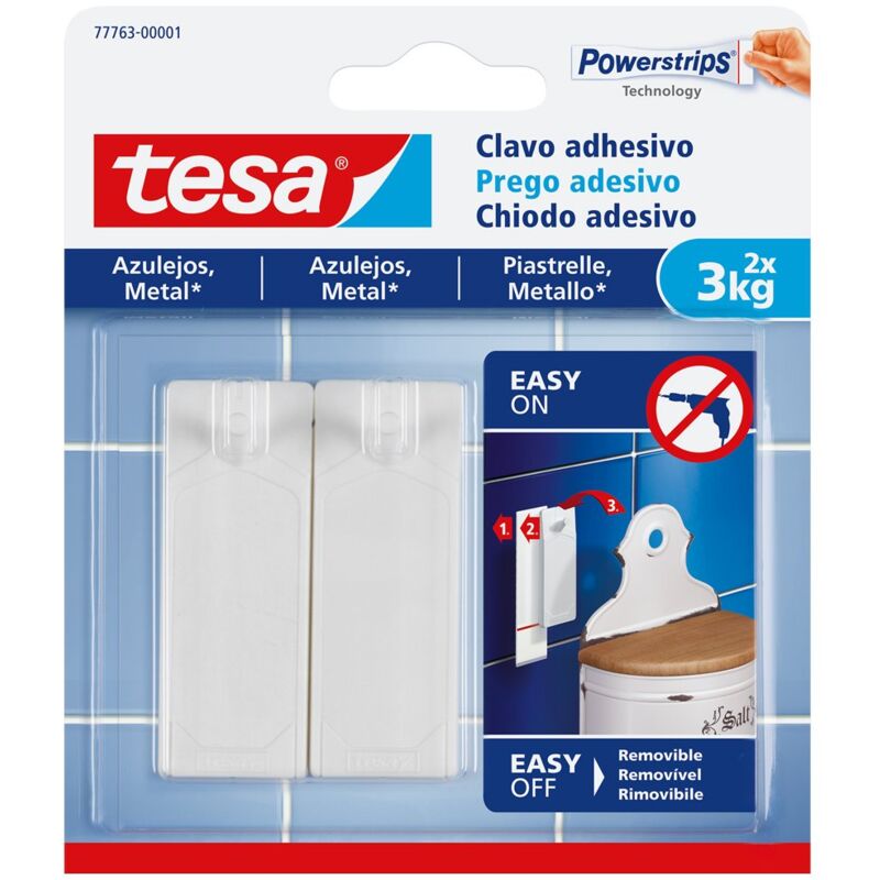 foto del prodotto ehs tesa chiodo adesivo per piastrelle e metallo 3 kg gancio adesivo forte per superfici lisce in bagno e in cucina chiodo biadesivo con