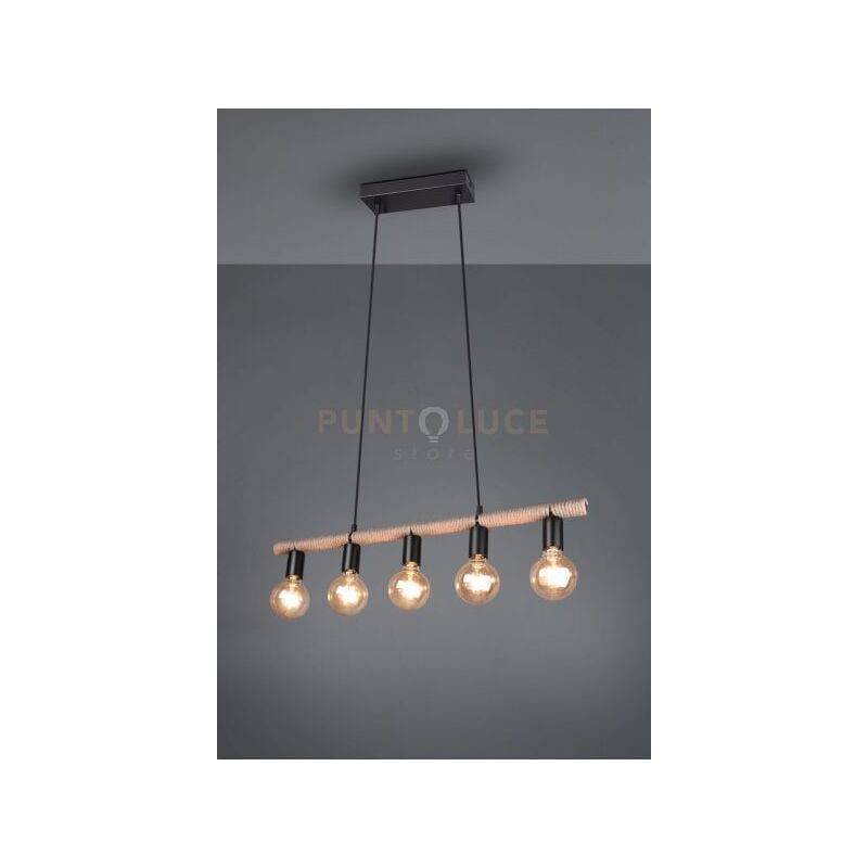 foto del prodotto einar sospensione barra metallo rivestita con corda 5 luci attacco e27 l. 80cm