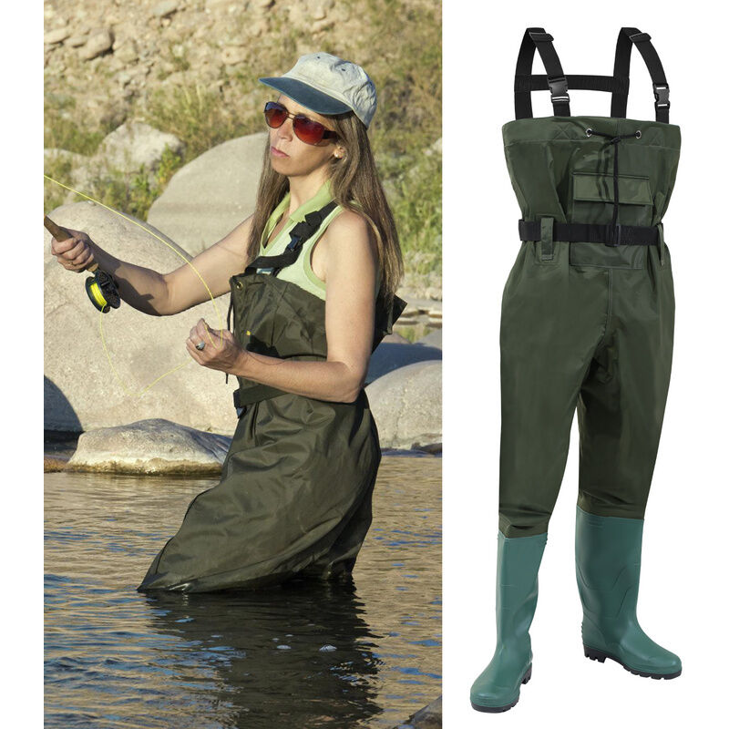 foto del prodotto einfeben randaco waders denari nylon pesce stagno pantaloni impermeabili pescatore stagno pantaloni in gomma con stivali 44 con gancio