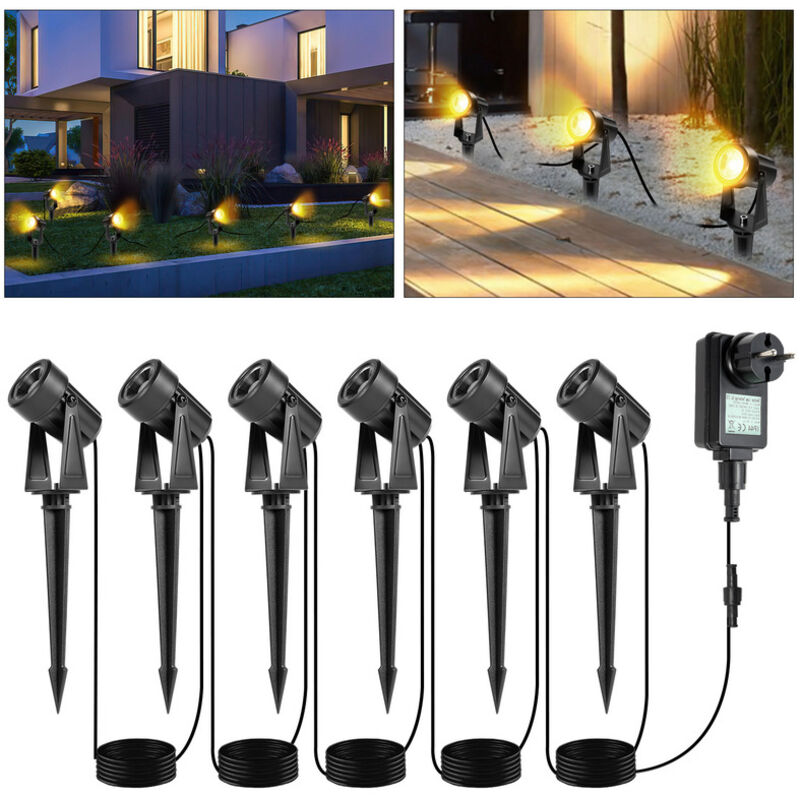 foto del prodotto einfeben swanew confezione da 6 faretti da picchetto per esterni. faretto da giardino a led con zoccolo cob ip65 bianco caldo
