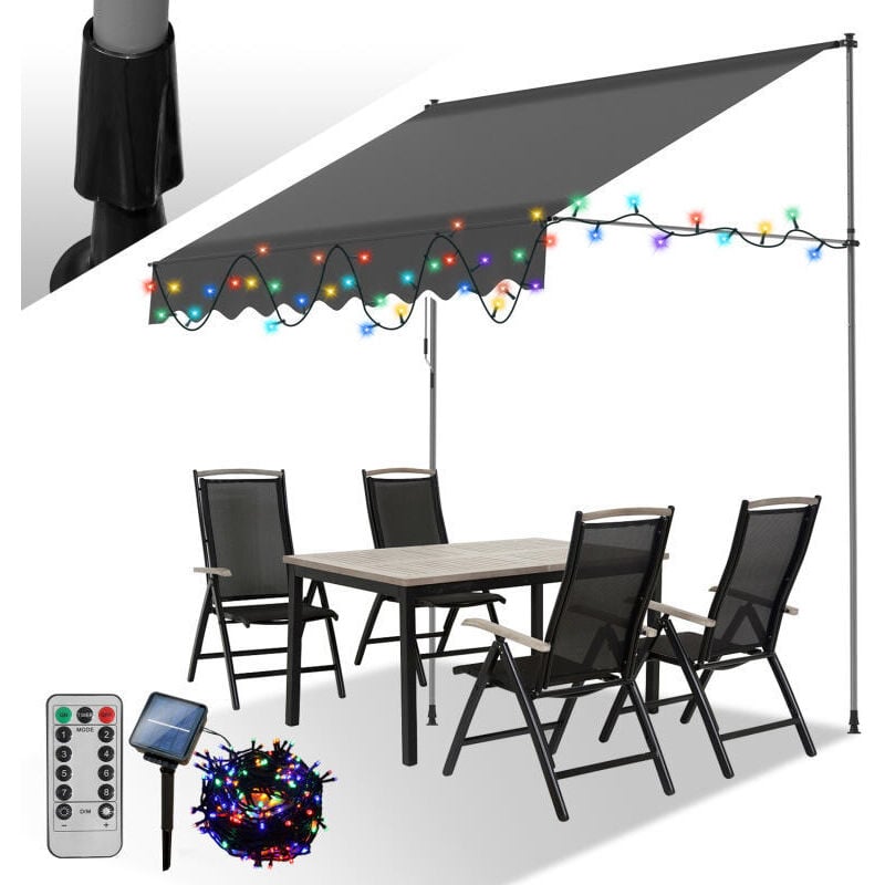 foto del prodotto einfeben swanew led tenda da sole a scomparsa manuale tenda da sole a terrazza non necessario alcun trapano manovella altezza regolabile 2.5m.