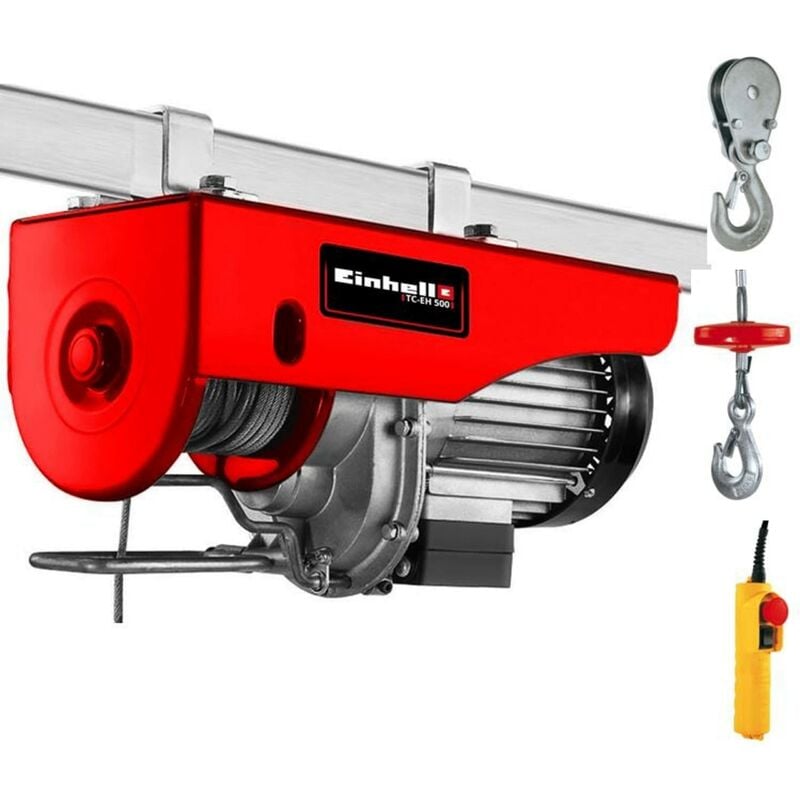 foto del prodotto einhell argano tc eh 500 230 v, portata con rullo guida 500 kg, 1000 w, hub altezza 11,5 m, 12 m fune metallica 