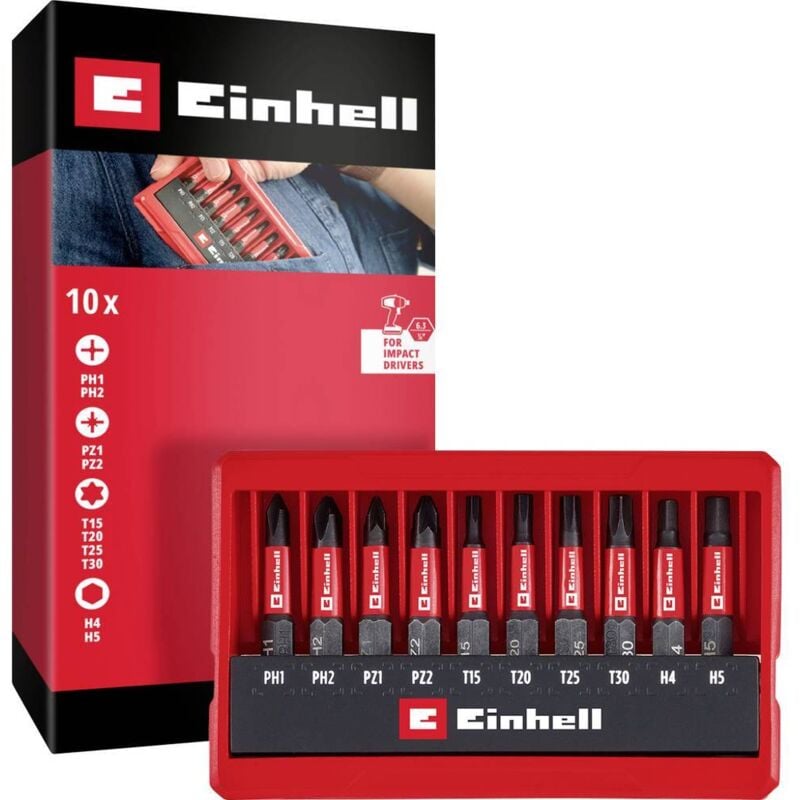 foto del prodotto einhell impact bit taschenbox 10tlg 118653 kit inserti 1 4 6.3 mm , ph, pz, torx, esagonale