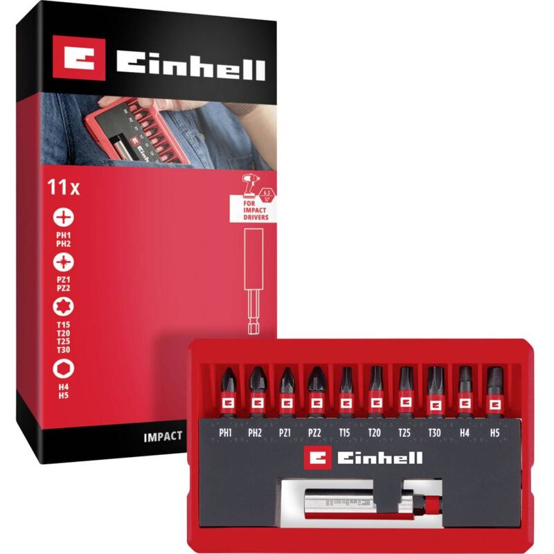 foto del prodotto einhell impact bit taschenbox 11tlg 118673 kit inserti 1 4 6.3 mm , ph, pz, torx, esagonale